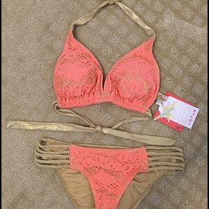 Luli Fama Delicia Bikini - coral.   NWT Retail